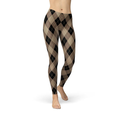 Womens Beige Brown Argyle Leggings - le Annecy Apparel